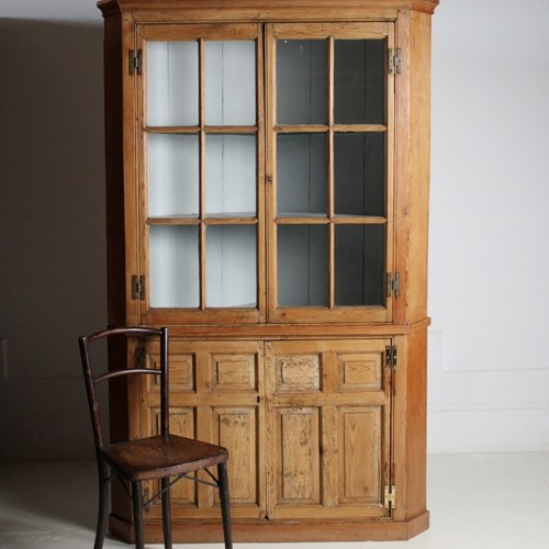 Glazed Pine Farmhouse Corner Cupboard 19Th Century