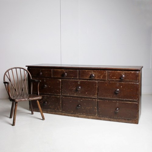 Original Paint Shop Counter In Pine And Mahogany 19Th C