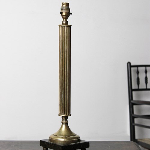Large Brass Reeded Column Table Lamp
