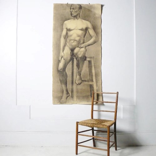 Large Pencil Study Of A Nude Male