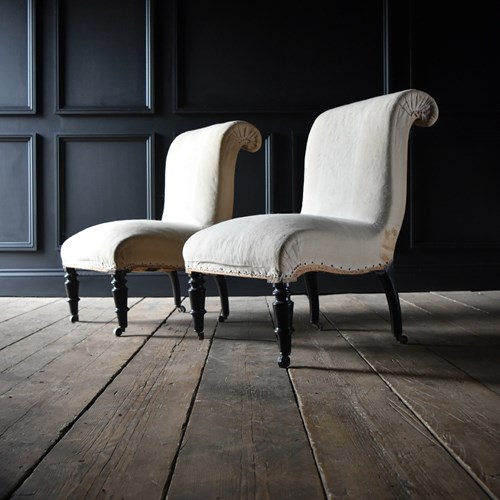 Pair Of Scroll Back Napoleon III Slipper Chairs