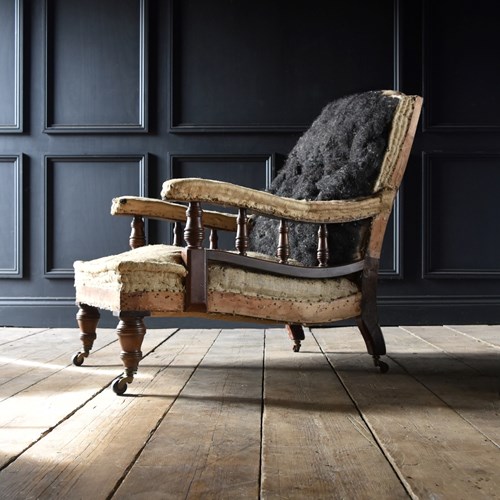 A Good English Button Back Library Armchair. Upholstery Inclusive