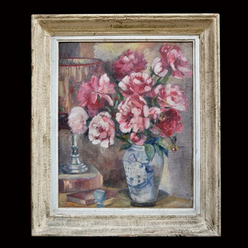 Large French Oil Painting Of Flowers. Dubuc Taine