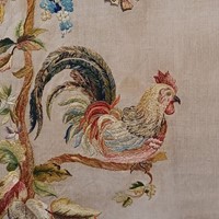 Embroidered panel of a Cockerel and hen