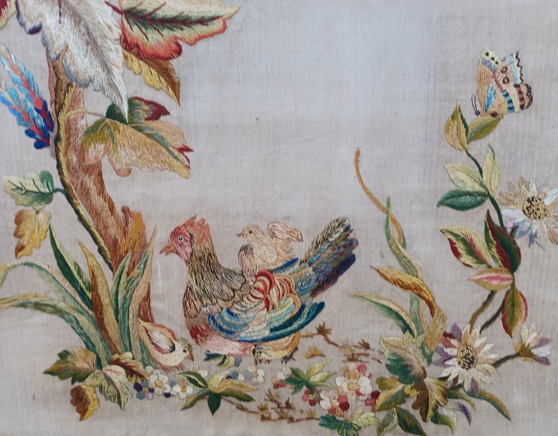 Embroidered panel of a Cockerel and hen-inglis-hall-antiques-20220828-092908-main-637972833061878990-1.jpg