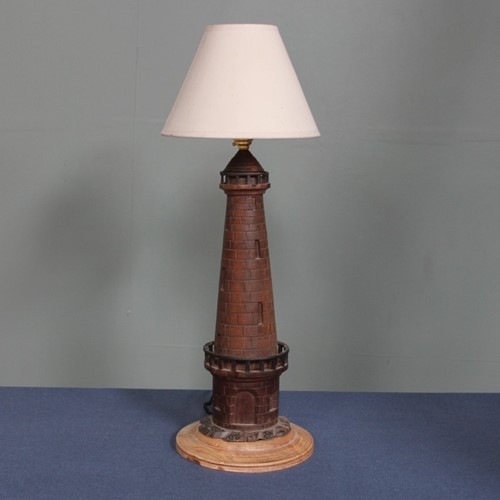 folk art wooden light house table lamp