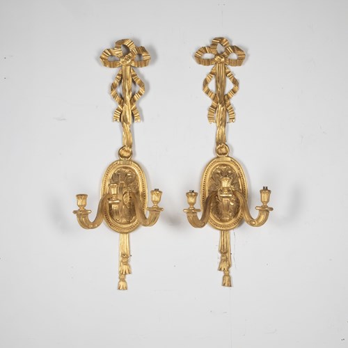Early 20Th Century Pair Of Large Giltwood Wall Lights