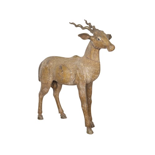 Lifesize 19Th Century Quirky Carved Wood Antelope