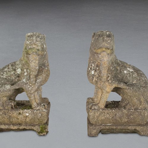 Pair Of 19Th Century Chinese Carved Stone Lions