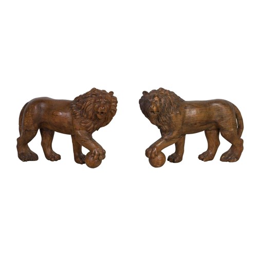 Large Pair Of C19th Grand Tour Carved Medici Lions