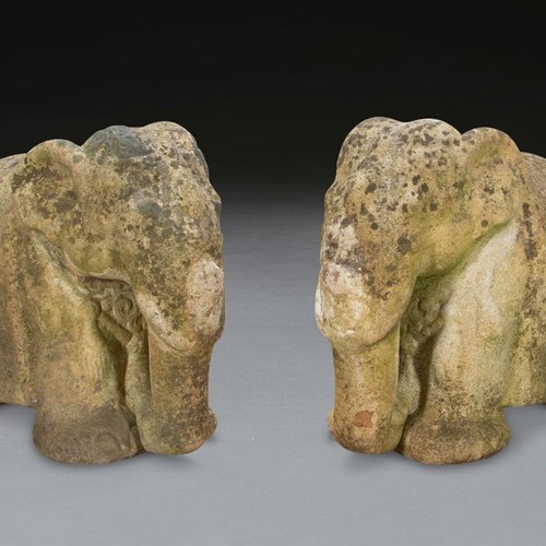 Pair Of Weathered Terracotta Elephants