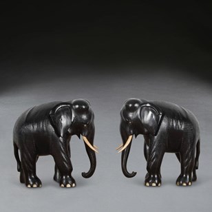 19Th Century Pair Of Ebony Elephant...