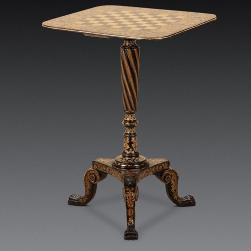 Regency Penwork Tripod Games Table
