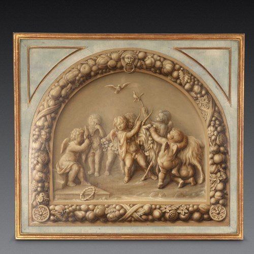 18Th Century En Grisaille Painting With Cherubs