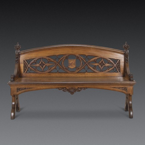 Large 19Th Century English Oak Hall Bench
