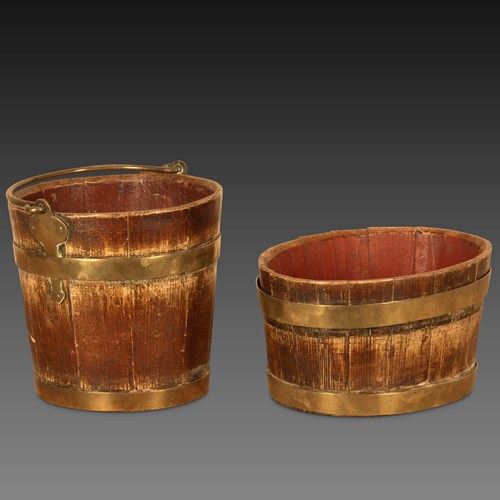 Two 19Th Century Folk Art Decorated Buckets