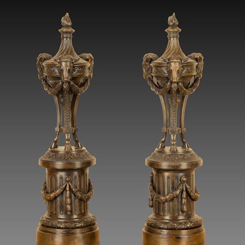 Pair Of 19Th Century Italian Bronze Neo-Classical Urns