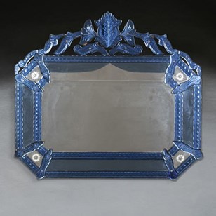 19Th Century Venetian Blue Glass Mi...