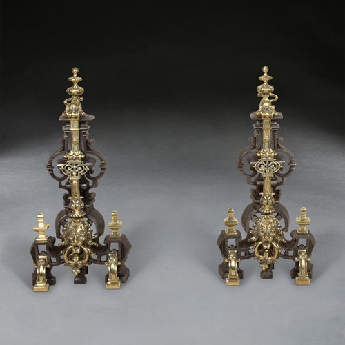 Pair Of 19Th Century Cast Iron Andirons Or Firedogs