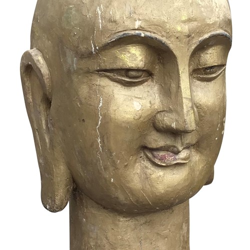 Very Large Carved C19th Tibetan Buddha Head