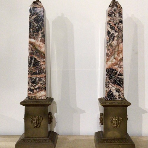 Pair Of Marble And Bronze Obelisk Lamps