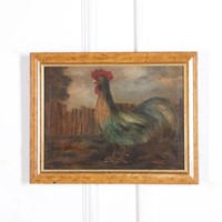 C19th Oil On Canvas of a Cockerel