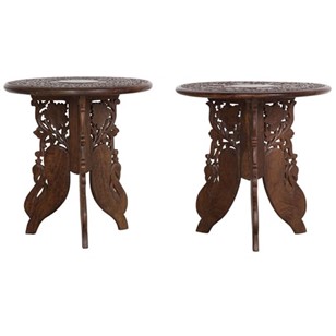 Pair Of Carved Indian Low Occasiona...