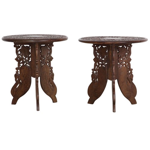Pair Of Early C20th Carved Indian Low Tables