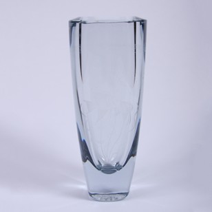 Etched Fish Design Decorative Glass Vase