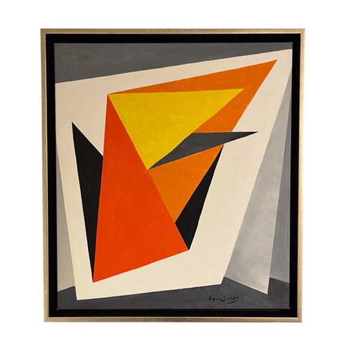 Framed Midcentury Abstract On Canvas