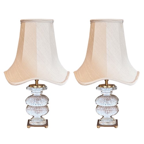Pair Of 1950S Maison Baguès Glass Table Lamps With Urns