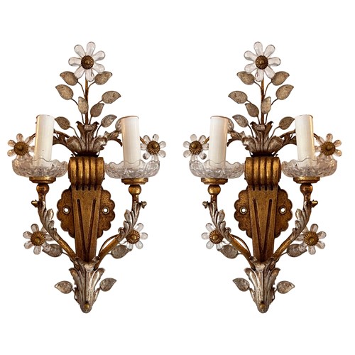 Pair Of 1960S Banci Firenze Wall Sconces With Flowers And Leaves (Baguès Style)