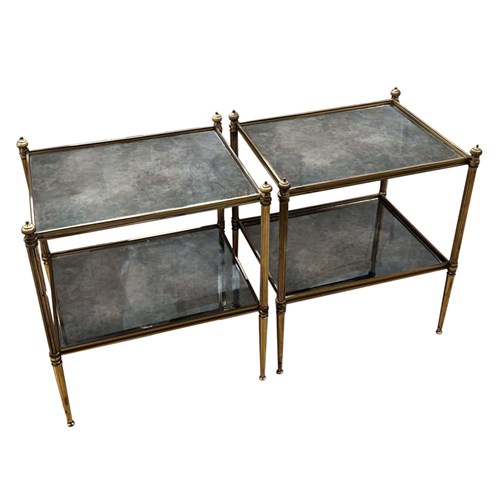 Pair Of French Midcentury Brass And Eglomise Glass Side Tables