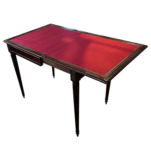 French 19Th Century Mahogany Card Table With Crimson Baize Game Surface