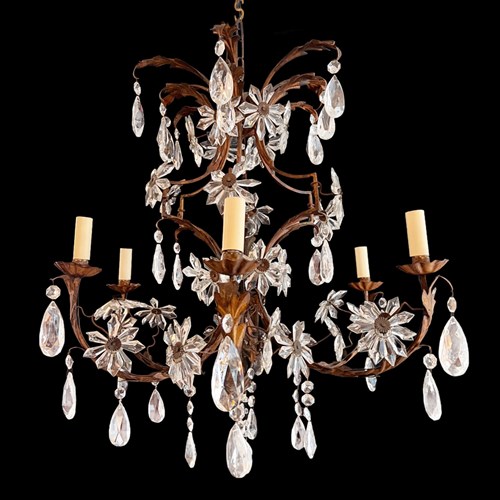 French Decorative Large Chandelier With Flowers With Six Arms, 1920S