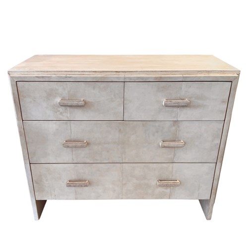 Chest Of Drawers, By Parisian Maker Augousti, 1990S, Parchment, Shagreen Handles