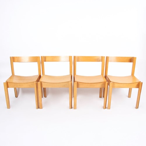 Set Of Four Modernist Bent Ply And Beech Chairs