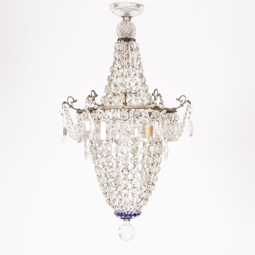 1920S English Crystal Basket Bag Chandelier