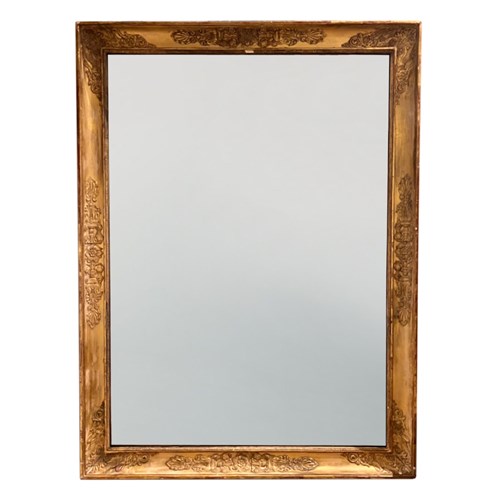 French Antique Giltwood & Gesso Mirror With Neo-Classical Swan Detail, 19Th C