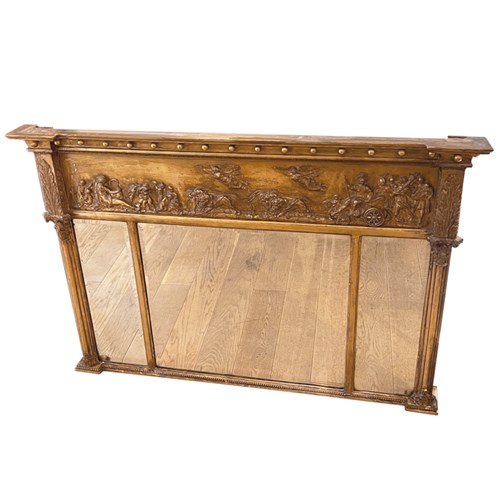 English 19Th Century Decorative Over Mantle Mirror With A Neo-Classical Frieze