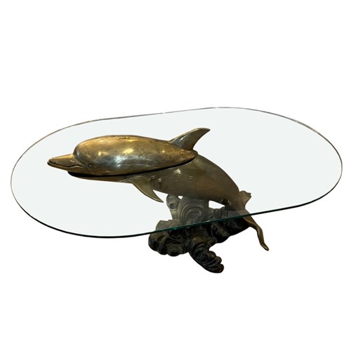 Midcentury Brass & Glass Dolphin Coffee Table