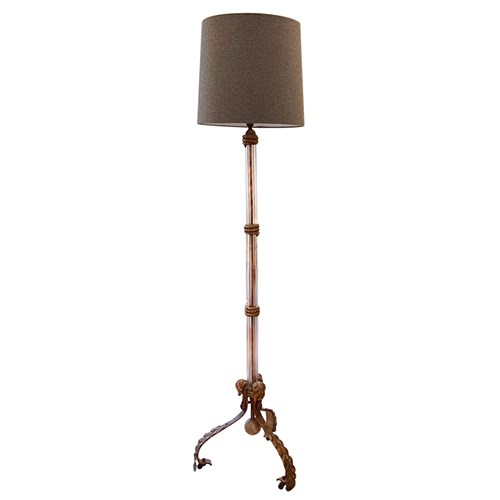 Midcentury French Glass, Giltwood & Tolewear Floor Lamp, Circa 1960