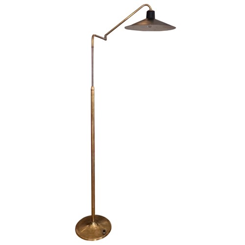 Midcentury Italian Adjustable Floor Lamp With Original Black Metal Shade