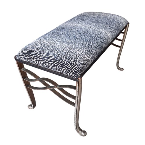 Midcentury Hall Or Bedroom Bench, Metal Frame & Reupholstered