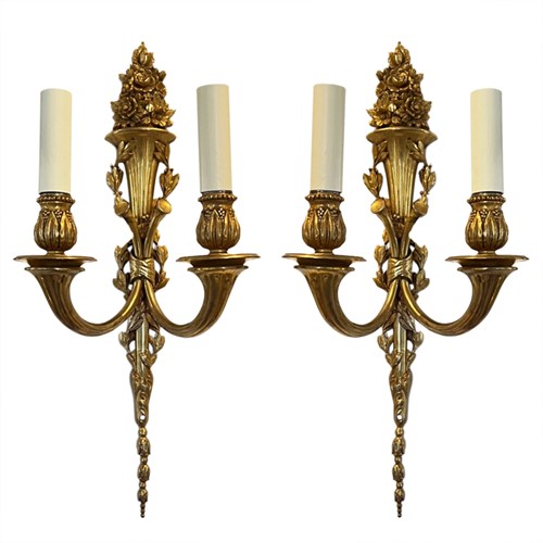 Pair Of Gilt Brass French 1950S Wall Sconces - Two Pairs Available