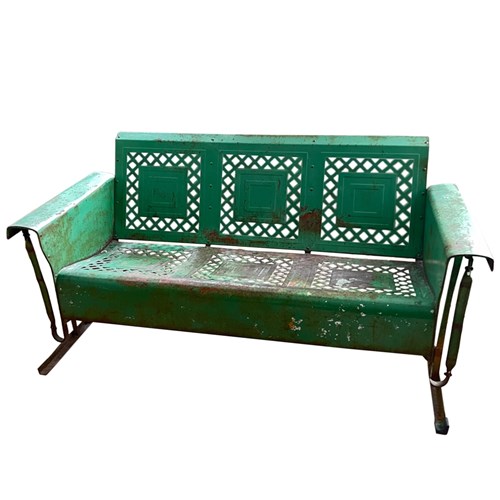 American Porch Glider With Original Green Paint, 1950S By Bunting