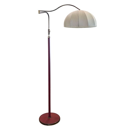 Italian 1960S Adjustable Swing Arm Red Leather Floor Lamp
