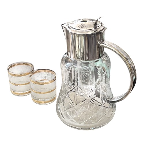 Crystal And Plated Ice Chamber Lemonade Or Cocktail Jug, French 1920S