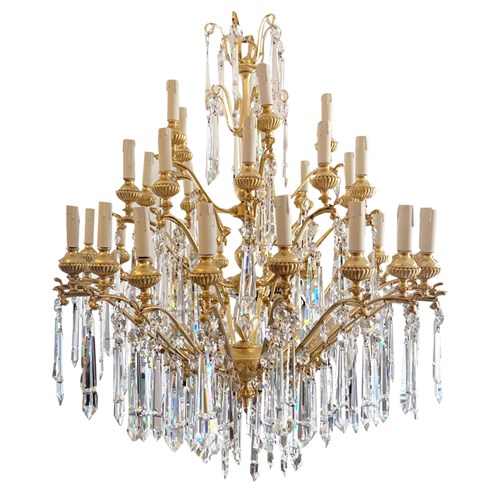 Magnificent Decorative Gilt & Crystal Chandelier With 35 Arms