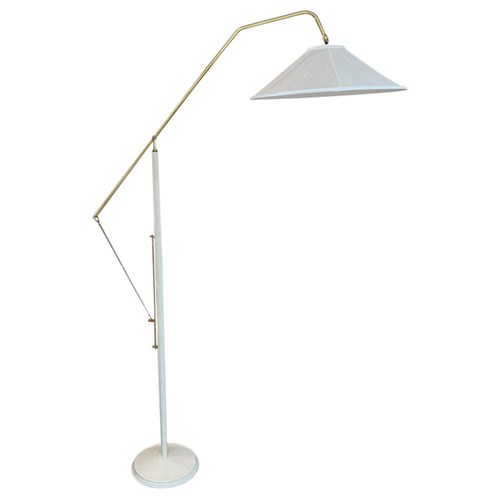 Elegant French 1970S Floor Lamp With Cream Leather Trim And Base